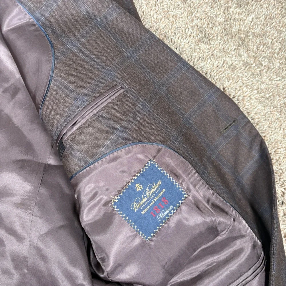 Brooks Brothers 1818 Madison Brown Windowpane Saxon Wool Blazer Sport Coat 46R